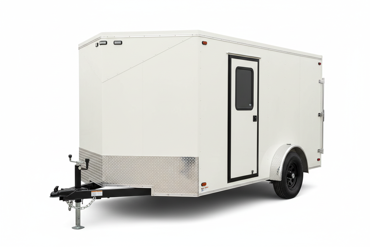 5-6 foot wide by 10 foot long single axle V-nose enclosed cargo trailer