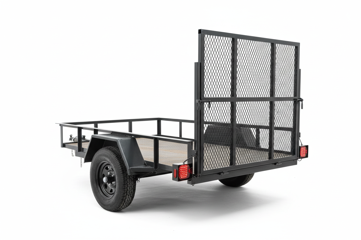 5x10 utility trailer with single axle - rear view