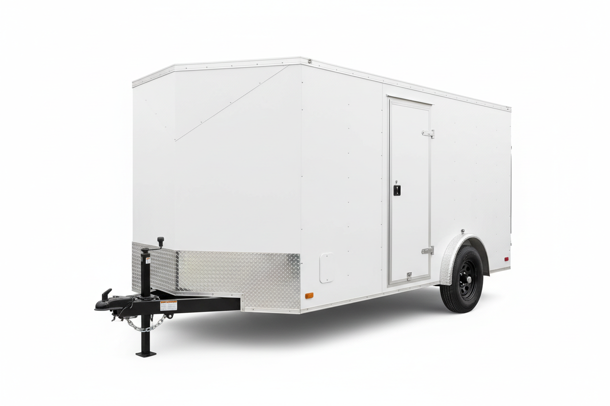 6x10 Single Axle V-Nose Enclosed Cargo Trailer - White