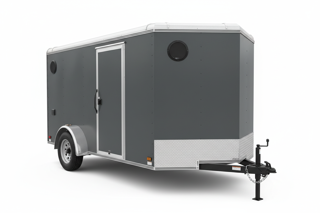 6x12 V-nose enclosed cargo trailer in charcoal gray