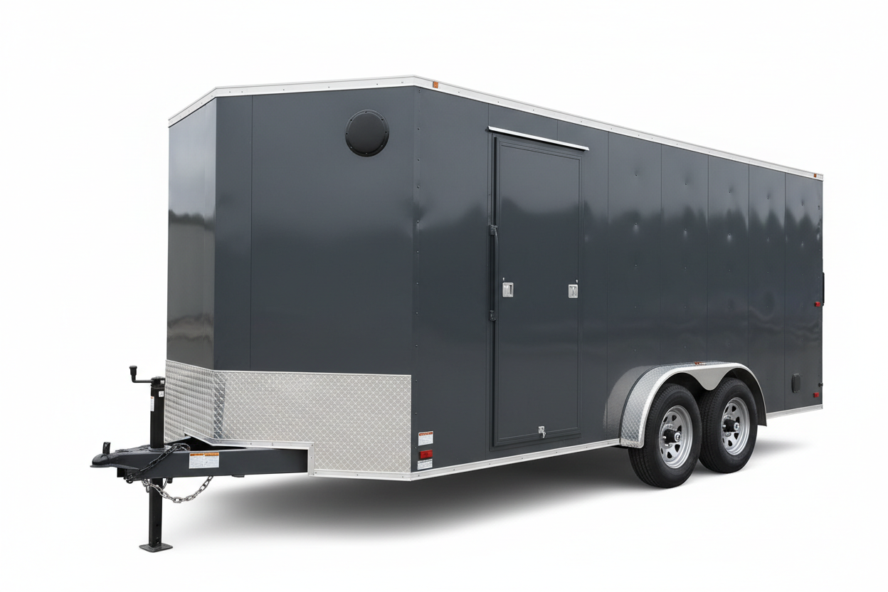 7x14 Tandem Axle V-Nose Enclosed Cargo Trailer - Charcoal Gray