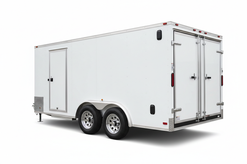 7x14 tandem axle white enclosed cargo trailer with barn doors