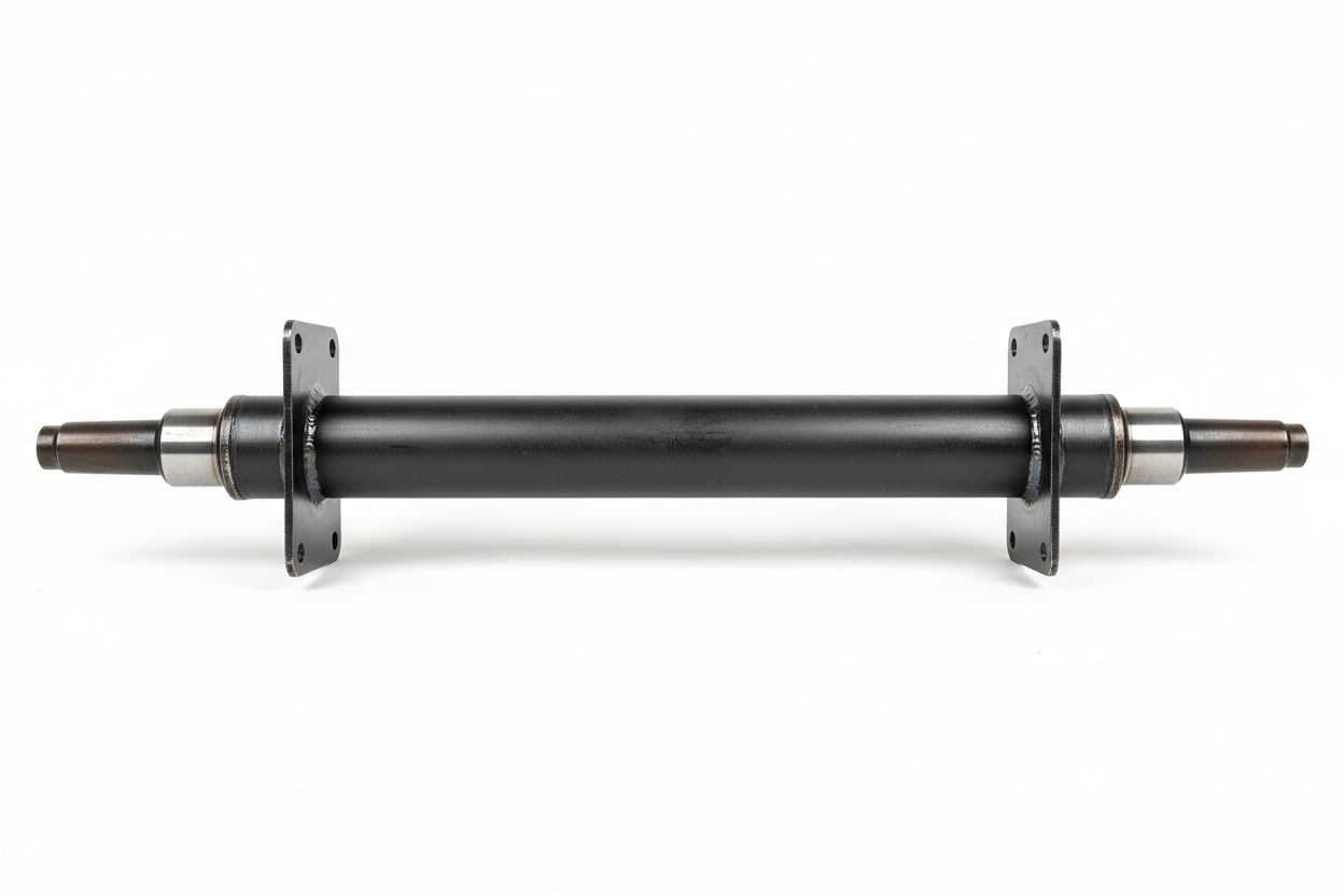 Bare trailer axle tube without hubs or wheels