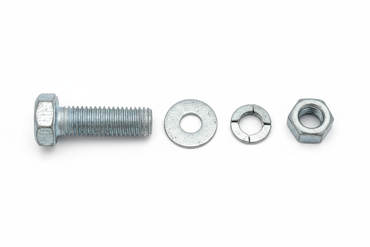 Complete Galvanized Bolt Assembly - 3/8" x 2.5" with Washers and Nut