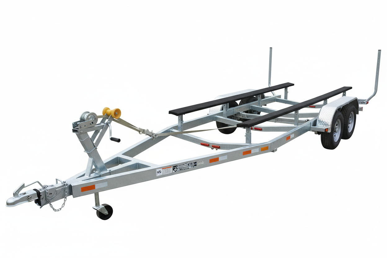Large heavy-duty tandem axle galvanized boat trailer with step-down frame