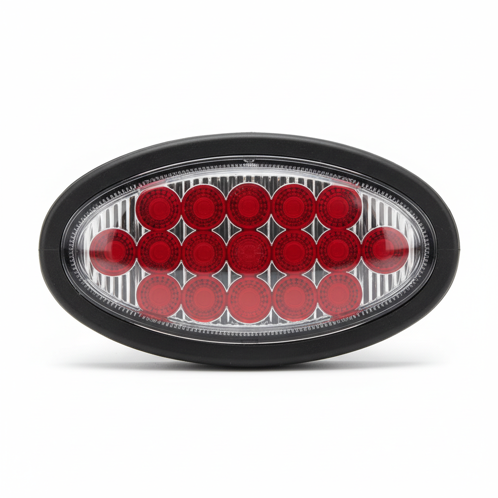 Oval LED trailer tail light with red LEDs and clear lens