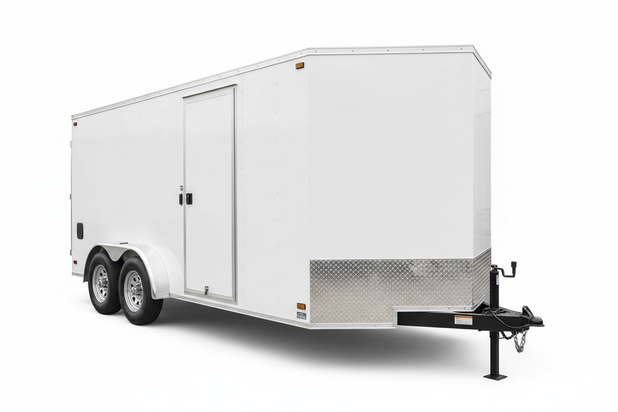 Premium 7x14 tandem axle V-nose enclosed cargo trailer