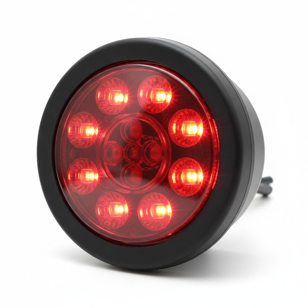 Round red LED trailer light with 10 diodes