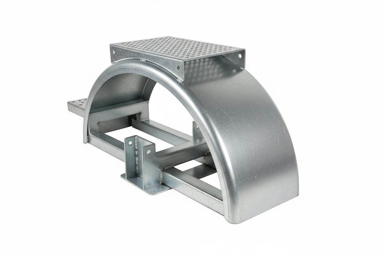 Single axle boat trailer fender step assembly left side