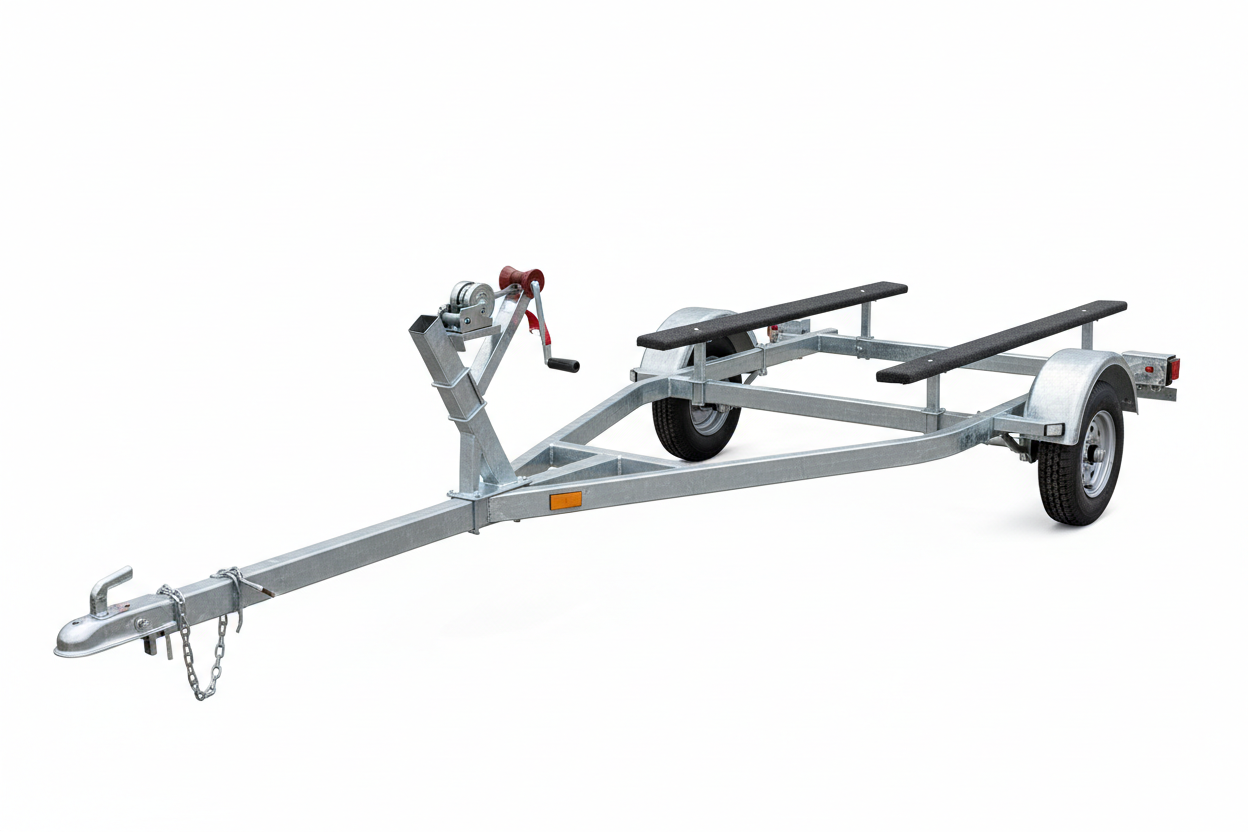 Small single axle galvanized boat trailer for 14-foot boats