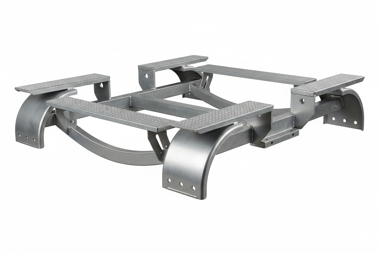 Tandem axle boat trailer undercarriage fender step assembly for 14-inch tires