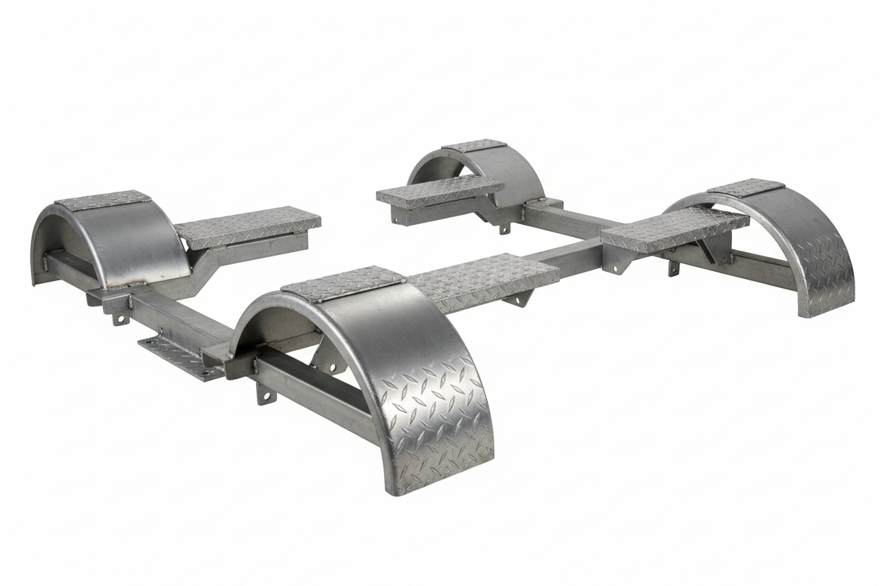 Tandem axle boat trailer undercarriage fender step assembly