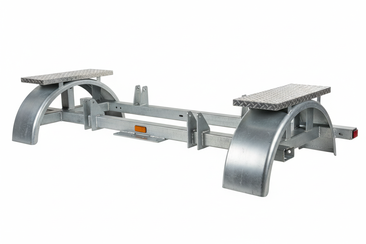 Universal single axle boat trailer undercarriage fender step assembly