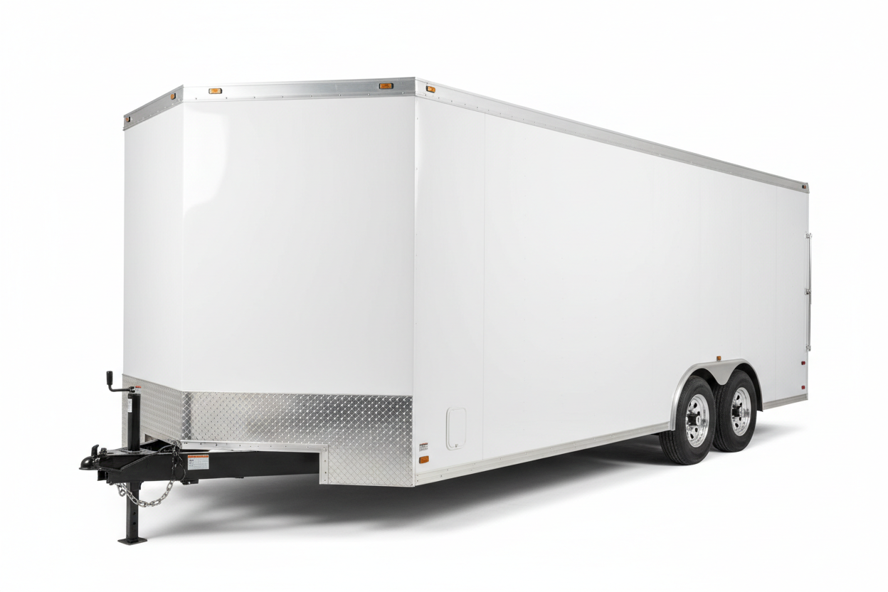 Very large 8.5-foot wide tandem axle V-nose enclosed cargo trailer