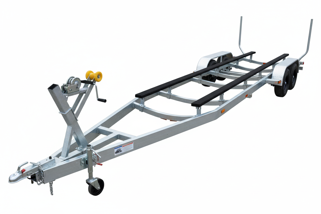 Very large heavy-duty tandem axle galvanized boat trailer for 28 foot boats with step-down frame
