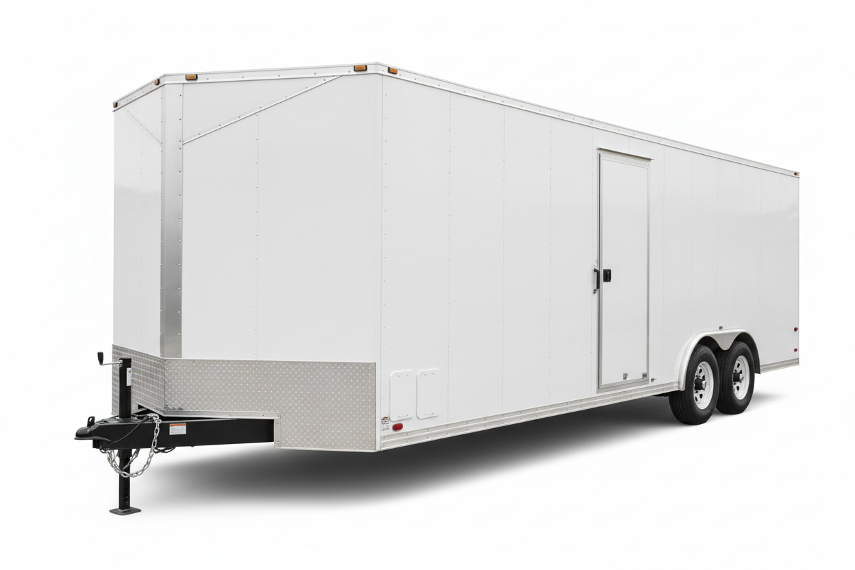 Very Large Tandem Axle V-Nose Enclosed Cargo Trailer - White