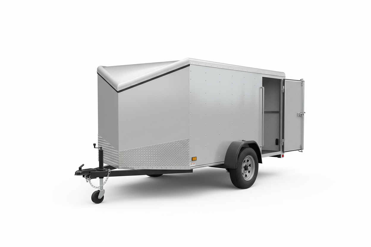 Very small 4-foot wide single axle V-nose enclosed cargo trailer